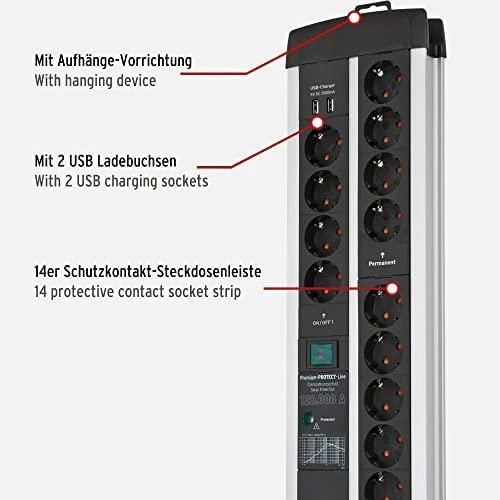 Carruzzo Brennenstuhl 1392000232 elektros tinklo ilgintuvas 3 m 14 AC išvestis(ys / čių) Vidaus Juoda, Sidabras