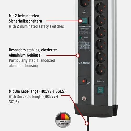 Carruzzo Brennenstuhl 1392000232 elektros tinklo ilgintuvas 3 m 14 AC išvestis(ys / čių) Vidaus Juoda, Sidabras