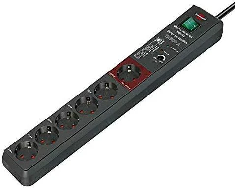 Brennenstuhl Secure-Tec, Ilgintuvas 6xCEE 7/4 lizdai, 1xCEE 7/7 jungtis, su jungtuku, viršįtampių apsauga, 3m kabelis, apsauga nuo augintinių, juodas 1159490966 / GT-438