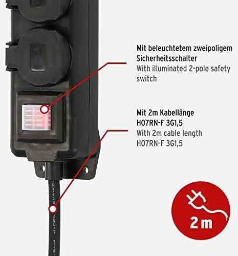 Buitinis ilgintuvas BRENNENSTUHL, 3 vietų, 2 m, IP44