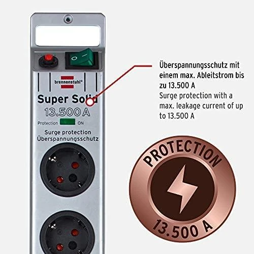 Brennenstuhl Super-Solid Line prailgintuvas - Viršįtampių apsauga - 8 - Sidabrinis 1153340318 / GT-656