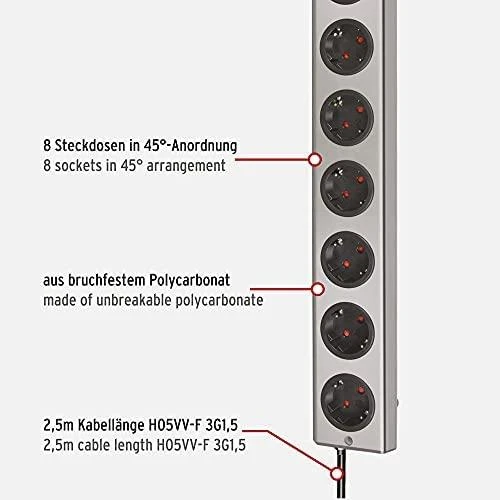 Brennenstuhl Super-Solid Line prailgintuvas - Viršįtampių apsauga - 8 - Sidabrinis 1153340318 / GT-656