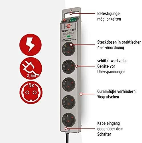 Brennenstuhl 5xCEE 7/4, 1xCEE 7/7, 2,5m, sidabrinis 1153340315 / GT-638