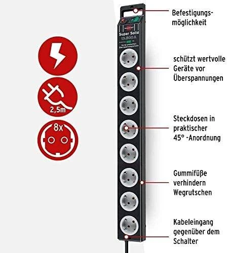 Brennenstuhl 8xCEE 7/4, 1xCEE 7/7, 2,5m, juodas 1153380318 / GT-640