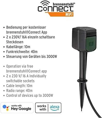Brennenstuhl WiFi lauko lizdas 2 krypčių IP44 su įžeminimo smaigaliu
