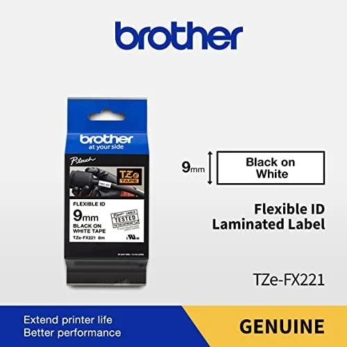 Brother Brolis | TZe-FX221 lanksti ID laminuota juosta | Juodas ant Balto | TZe | 8 m | 0,9 cm