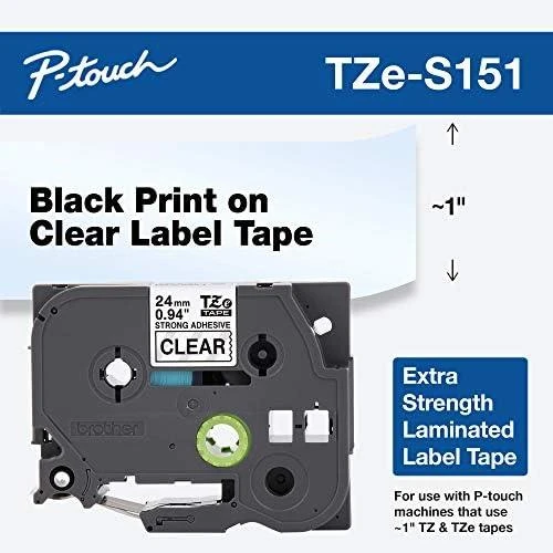 Brother TZe-S151 stipri lipni laminuota juosta Juodas ant Clear, TZe, 8 m, 2,4 cm