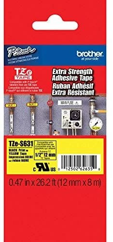 Brother | TZe-S631 Strong Adhesive Laminated Tape | Juodas on Geltona | TZe | 8 m | 1.2 cm