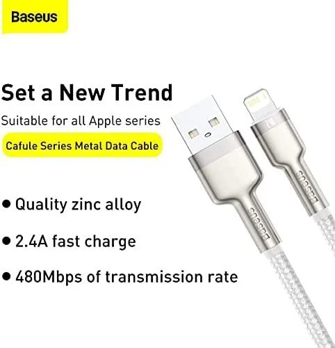 Baseus Cafule USB - Lightning laidas 2.4A 1m - Baltas