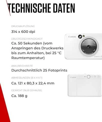 Canon Zoemini S2 mažų nuotraukų spausdintuvas ir fotoaparatas, Perlo baltumo