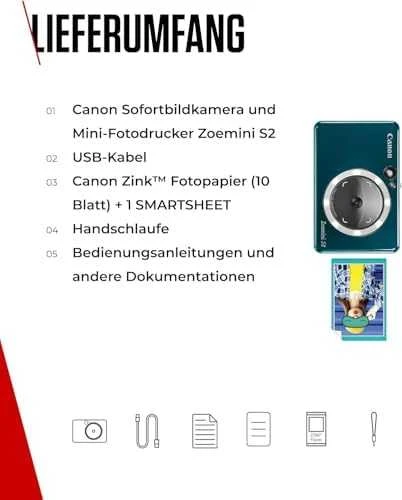 Canon Zoemini S2 mažų nuotraukų spausdintuvas ir fotoaparatas, Tamsiai žalsvai mėlynas