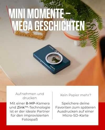 Canon Zoemini S2 mažų nuotraukų spausdintuvas ir fotoaparatas, Tamsiai žalsvai mėlynas
