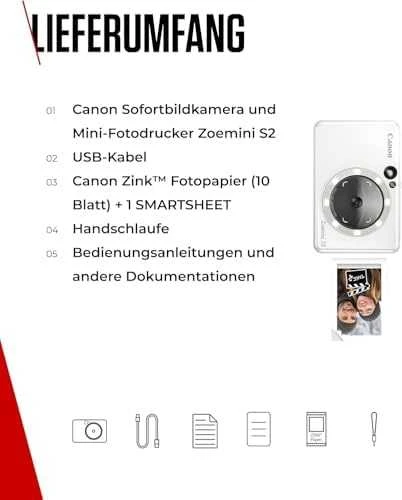 Canon Zoemini S2 mažų nuotraukų spausdintuvas ir fotoaparatas, Perlo baltumo