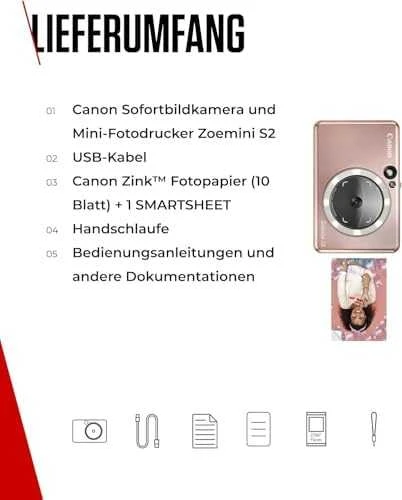Canon Zoemini S2 mažų nuotraukų spausdintuvas ir fotoaparatas, Rausvo aukso