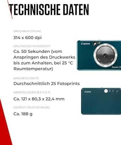 Canon Zoemini S2 mažų nuotraukų spausdintuvas ir fotoaparatas, Tamsiai žalsvai mėlynas