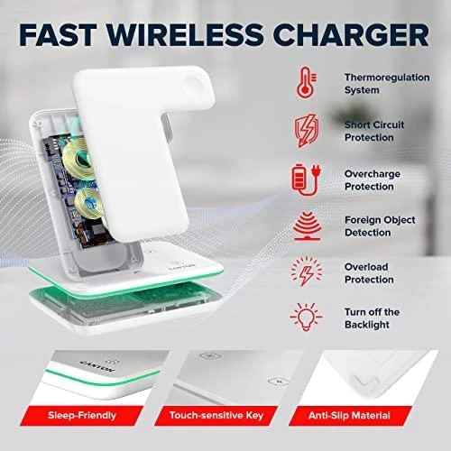 Universalus Belaidis įkroviklis Canyon 3in1 Wireless Charger WS-303, tinka vienu metu įkrauti Apple Watch, iPhone ir Airpods