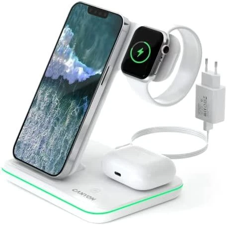 Universalus Belaidis įkroviklis Canyon 3in1 Wireless Charger WS-303, tinka vienu metu įkrauti Apple Watch, iPhone ir Airpods