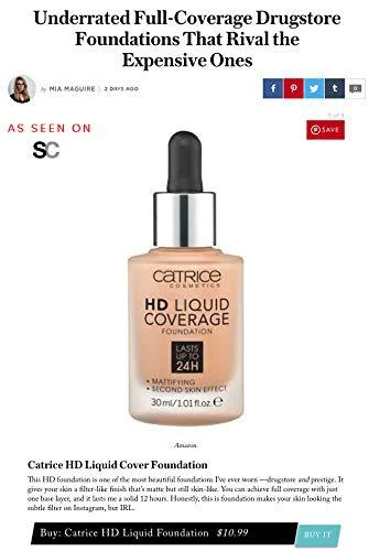 "Catrice Hd Liquid Coverage Foundation" dengiamasis makiažo pagrindas, išliekantis iki 24 val. 010 Light rusvai gelsvas 30ml