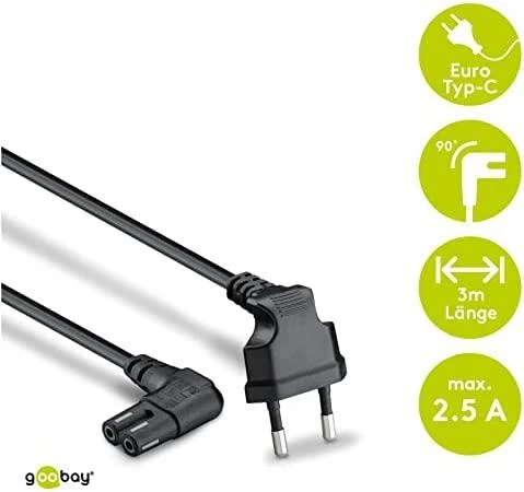 Goobay CONNECTION CABLE EURO PLUG ANGLED AT BOTH ENDS, 3 M, Juodas