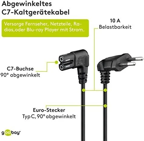 Goobay CONNECTION CABLE EURO PLUG ANGLED AT BOTH ENDS, 3 M, Juodas