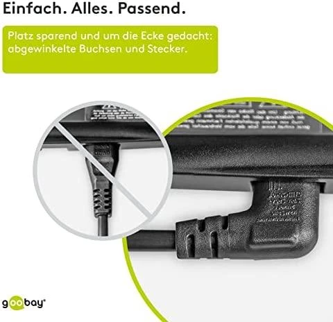 Goobay CONNECTION CABLE EURO PLUG ANGLED AT BOTH ENDS, 3 M, Juodas