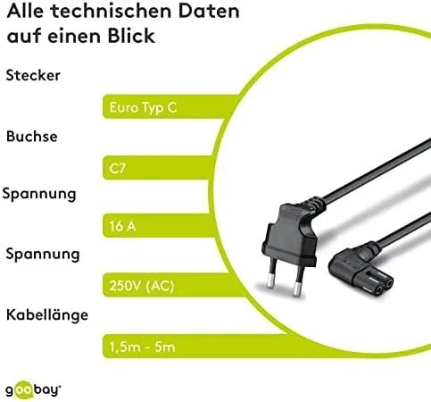 Goobay CONNECTION CABLE EURO PLUG ANGLED AT BOTH ENDS, 3 M, Juodas