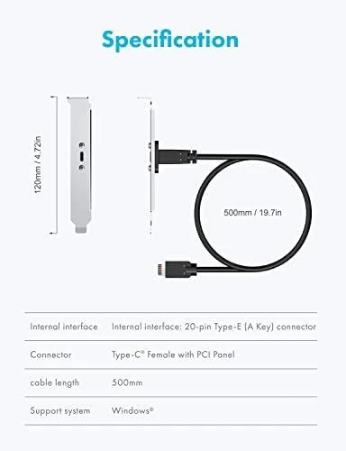 Graugear Graugear USB-E auf USB-C Erweiterungskabel, inkl PCI-Halterung