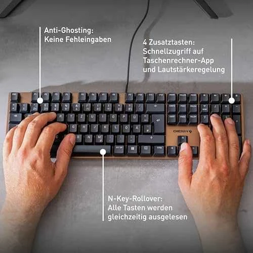 Cherry Klaviatūra KC 200 MX MX2A Silent Raudona [DE] Juodas/bronze MX2A SILENT Raudonas Switch