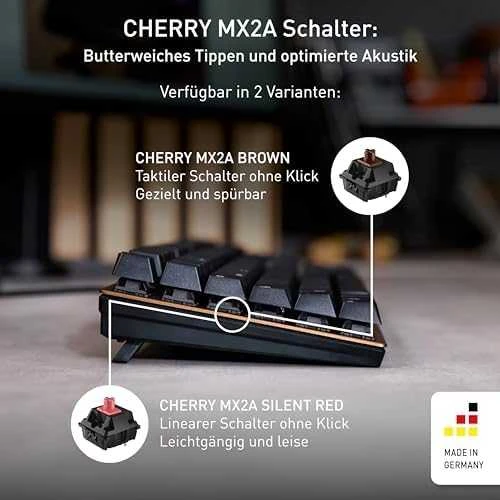 Cherry Klaviatūra KC 200 MX MX2A Silent Raudona [DE] Juodas/bronze MX2A SILENT Raudonas Switch