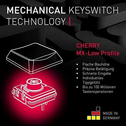 CHR CHERRY MX-LP 2.1 Compact Belaidė klaviatūra Žaidimams RD belaidis ryšys + „Bluetooth“ QWERTZ Vokiečių Juoda