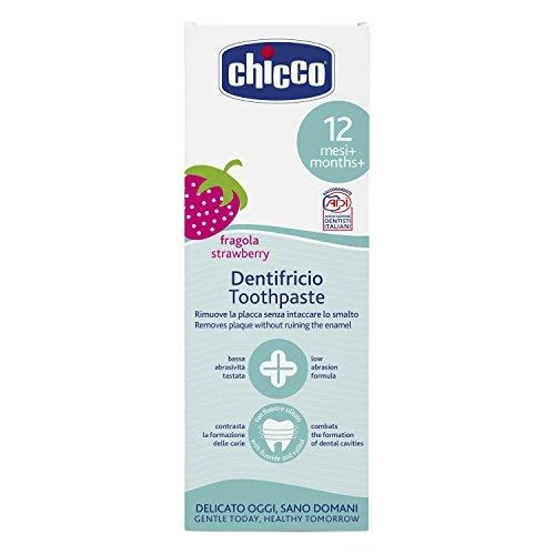 CHICCO braškių skonio dantų pasta su fluoru, 12M+