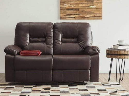 Beliani Dvivietė sofa su manualine relaksacijos funkcija BERGEN, ekologiška oda, ruda