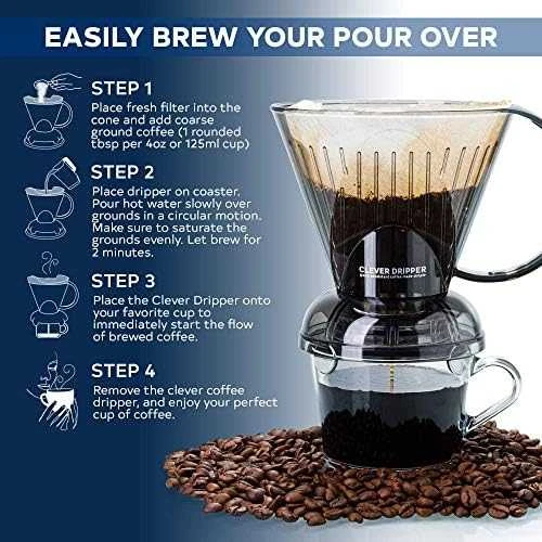 Clever Dripper - L 500ml Permatomas pilkas + 100 filtrų