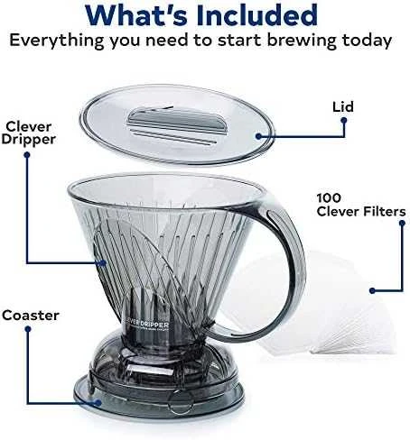Clever Dripper - L 500ml Permatomas pilkas + 100 filtrų