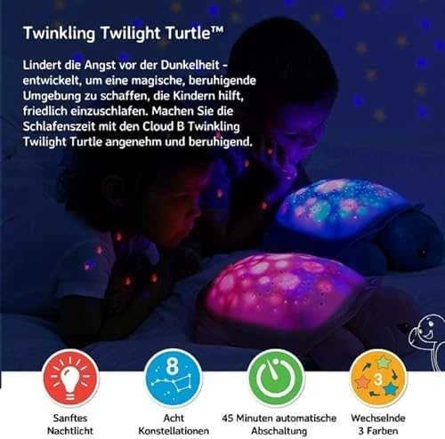 Cloud B Twinkling Twilight Turtle grojantis ir šviečiantis migdukas, mėlynos spalvos