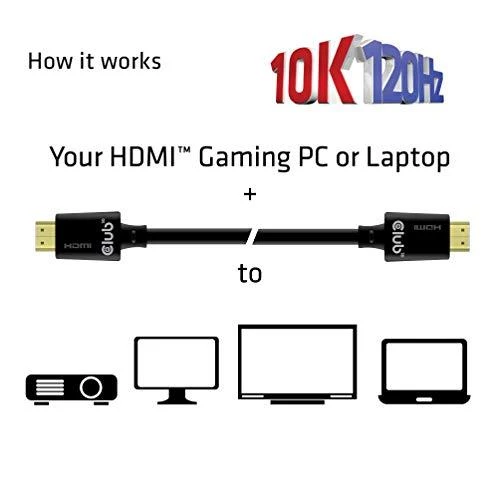 Club 3D Club3D CAC-1373 itin didelės spartos HDMI kabelis 10K 120Hz 48Gbps HDMI 2.1 Vyriškas ir Vyriškas 3 m, padengtas juodu auksu