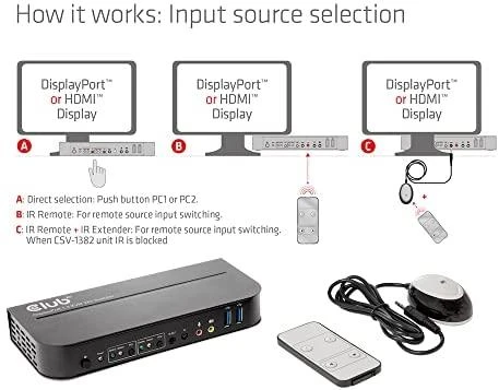 Club 3D Club3D tinklo jungiklis – jungiklis, DP/HDMI KVM jungiklis – dvigubas DP 4K 60Hz