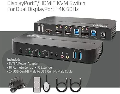 Club 3D Club3D tinklo jungiklis – jungiklis, DP/HDMI KVM jungiklis – dvigubas DP 4K 60Hz