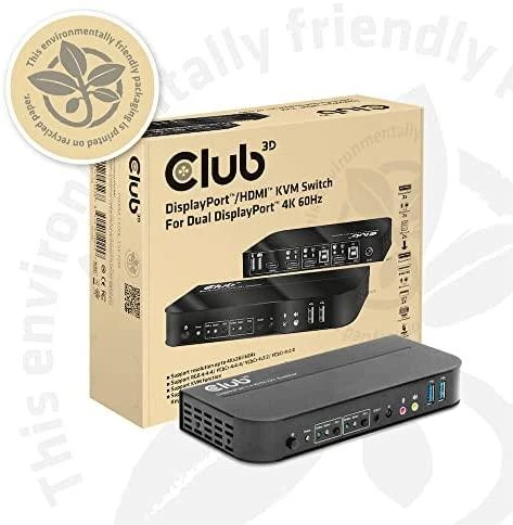 Club 3D Club3D tinklo jungiklis – jungiklis, DP/HDMI KVM jungiklis – dvigubas DP 4K 60Hz