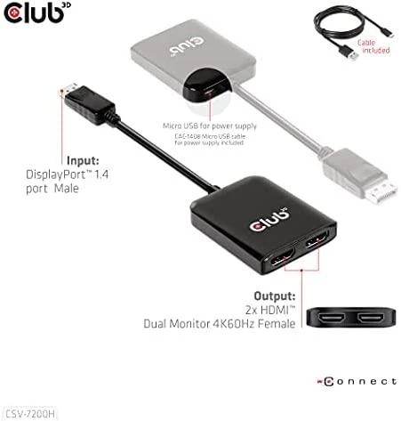 Club 3D Club3D šakotuvas MST (Multi Stream Transport) DisplayPort 1.4 ir 2xHDMI Dual Monitorius 4K60Hz (M/F)