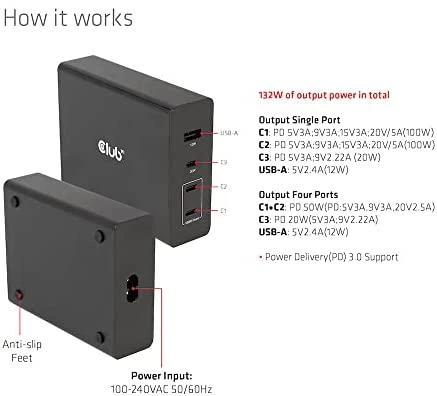 Club 3D 1x USB-A įkroviklis 3x USB-C (CAC-1906)