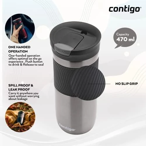 Kelioninis termopuodelis su vakuumine izoliacija Contigo Byron Gunmetal 470 ml 2095560