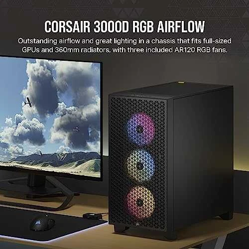 „Corsair“ | RGB grūdinto stiklo kompiuterio korpusas | 3000D | Juodas | Vidutinio dydžio bokštas | ATX