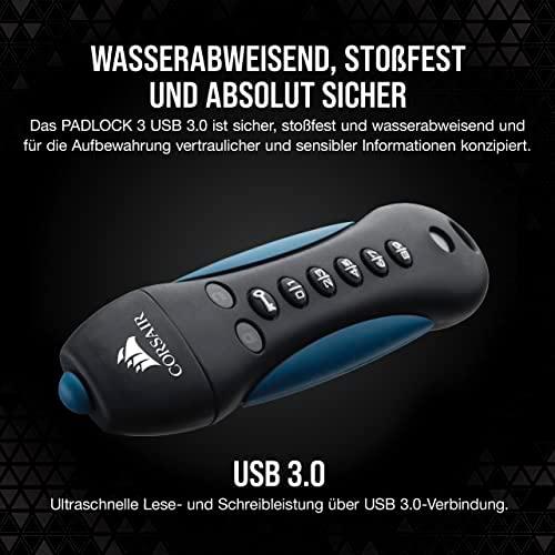 CORSAIR Flash Padlock 3 128GB Secure USB 3.0 Flash Drive su klaviatūra Saugus 256 bitų aparatinės įrangos AES šifravimas