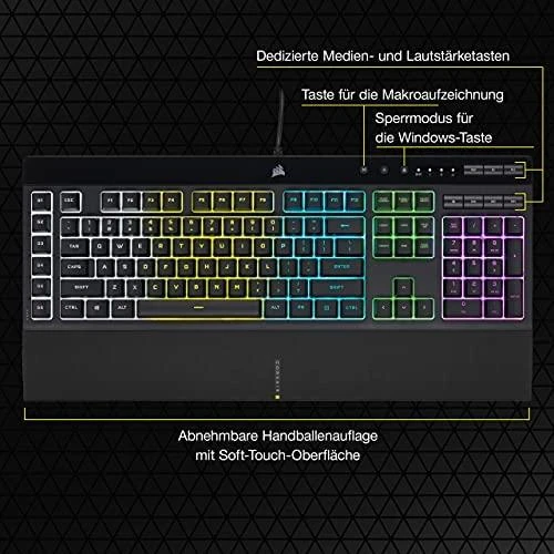 Žaidimų klaviatūra Corsair K55 RGB Pro su 5 zonų RGB pašvietimu, DE išdėstymas