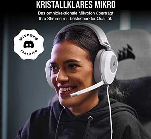Corsair HS65 erdvinio garso ausinės, Su laidu, Baltos