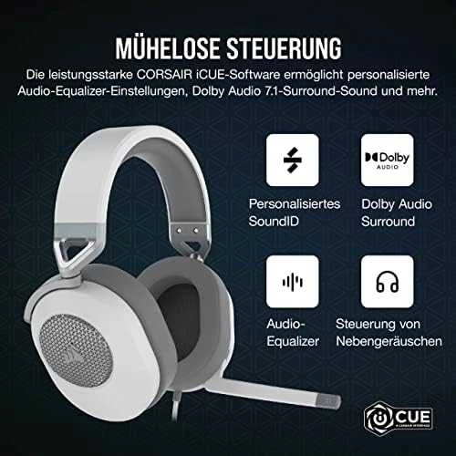 Corsair HS65 erdvinio garso ausinės, Su laidu, Baltos