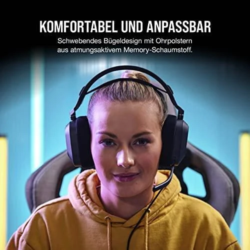 Žaidimų ausinės Corsair HS80 RGB Carbon, Juodos