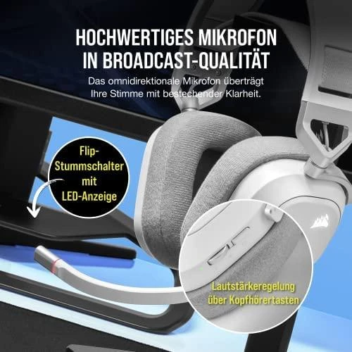 Corsair Ausinės Žaidimams HS80 RGB Su mikrofonu, Baltos, Over-Ear Su laidu