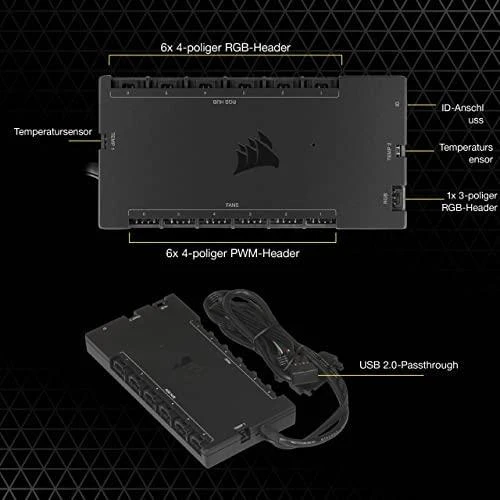 Corsair | iCUE COMMANDER CORE XT Smart RGB apšvietimo ir ventiliatoriaus greičio valdiklis | Juodas